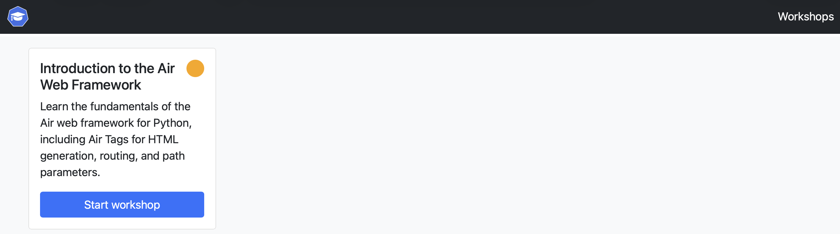 Training portal showing the available Air workshop